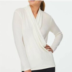 Ann Taylor LOFT Surplice V-Neckline Faux Wrap Sweater Stretch White
